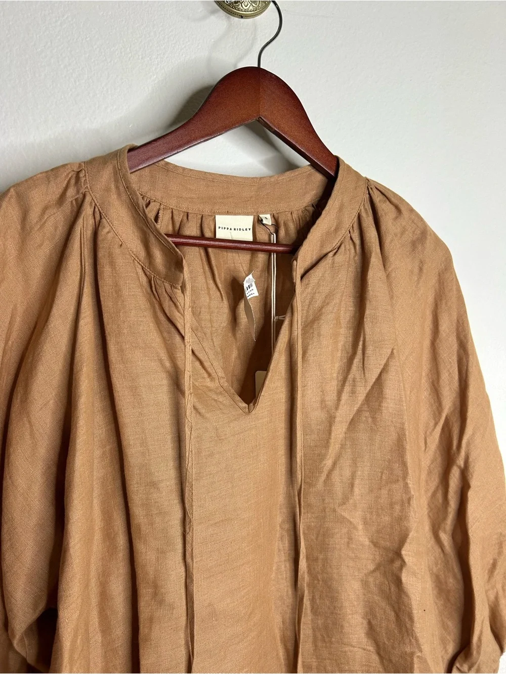 NWT Pippa Ridley 100% Linen Sangria Balloon Sleeve Lightweight Dress in Biscuit